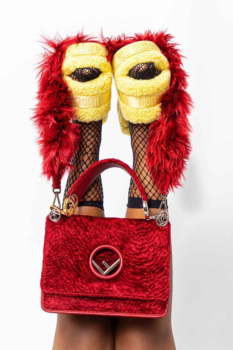 KAN I F Velvet medium shoulder bag in red FENDI