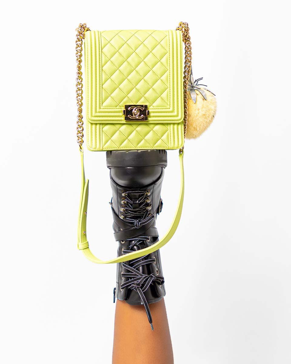 CHANEL - Boy north south flap bag in green